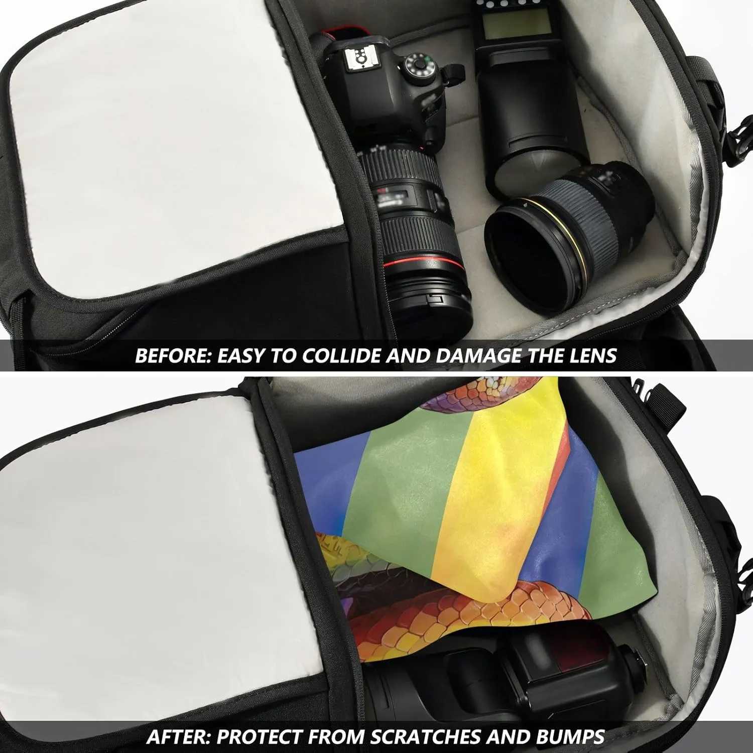 Lgbt Rainbow Snake Pride Magic Self-Adhesive Cloth Protective Camera Lens Wrapper for Photographers Anti-scratch Dustproof Lens Holders for Tablets Camera Lens DSLR Phones Accessories (17.7" x 17.7")