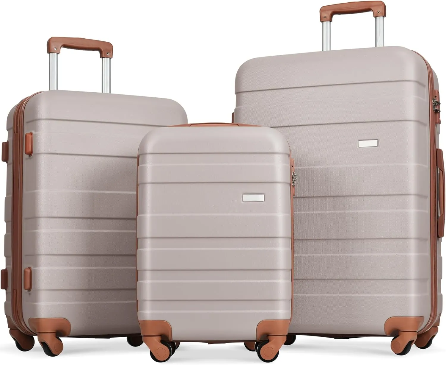 Lightweight & Durable Luggage Set for Travel, Spacious & Secure Suitcase with 360-Degree Spinner Wheels, 20''24''28'' Light Brown