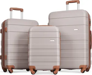 Lightweight & Durable Luggage Set for Travel, Spacious & Secure Suitcase with 360-Degree Spinner Wheels, 20''24''28'' Light Brown