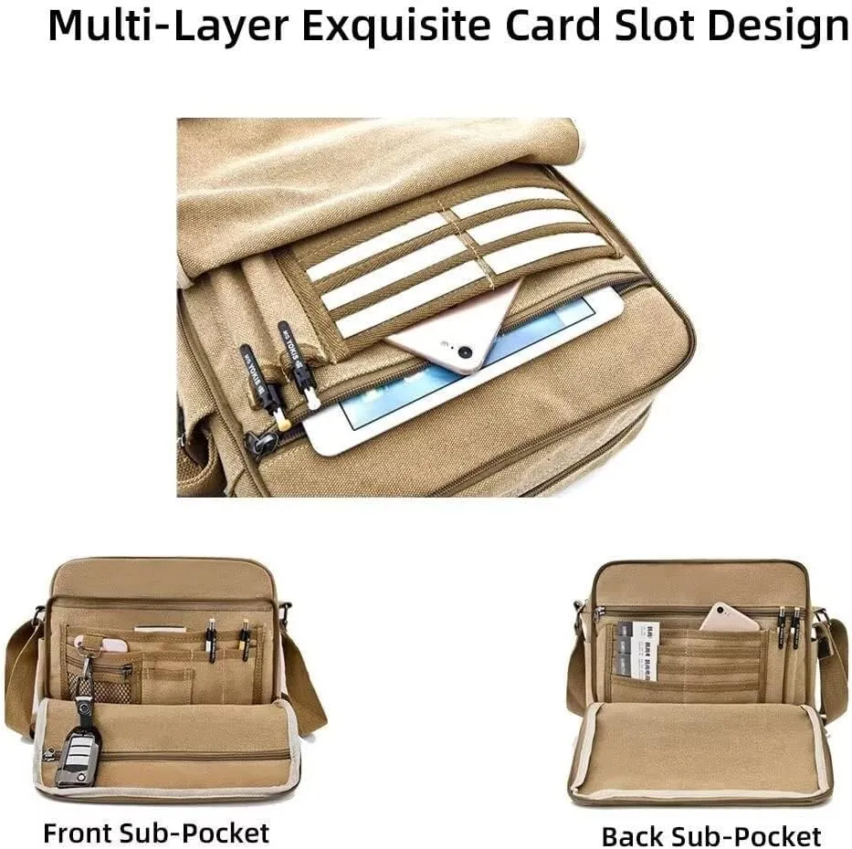 Lightweight Briefcase Multi-Pocket Tote Packet Men's Crossbody Canvas Shoulder Vintage Messenger Satchel