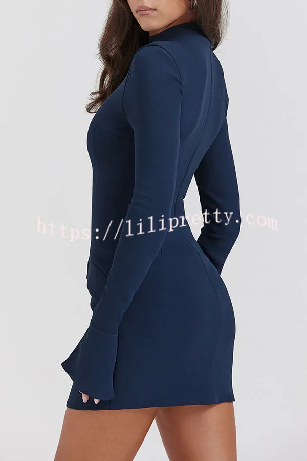 Lilipretty Giao Zippered Long Sleeve Pockets High Waisted Mini Dress
