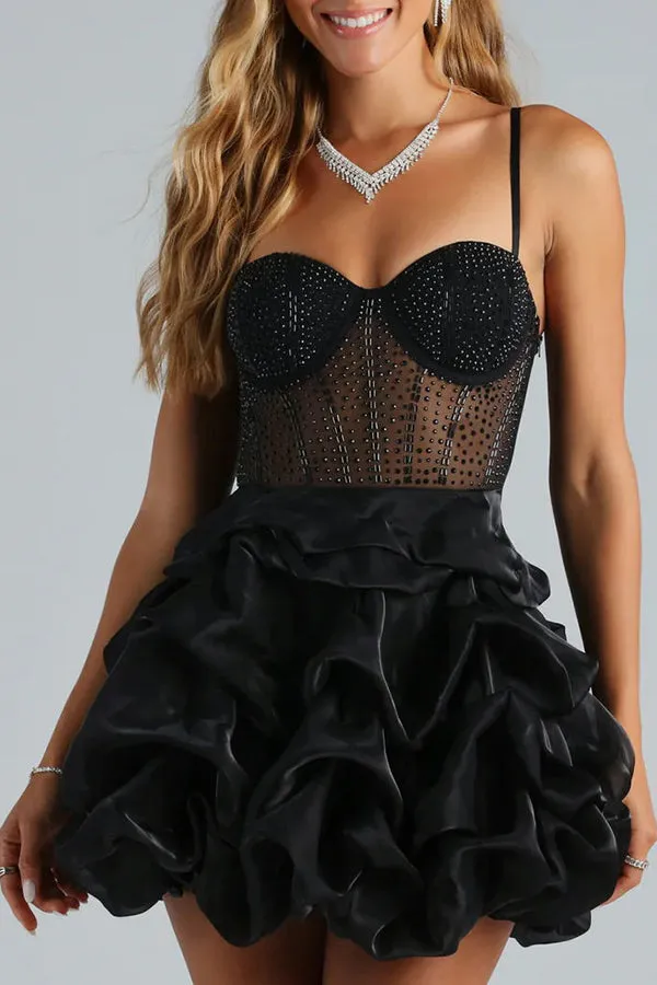 Lilipretty Ryann Rhinestone Bustier Bubble Hem Mini Dress