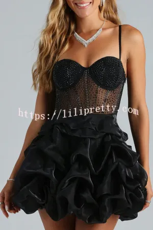 Lilipretty Ryann Rhinestone Bustier Bubble Hem Mini Dress