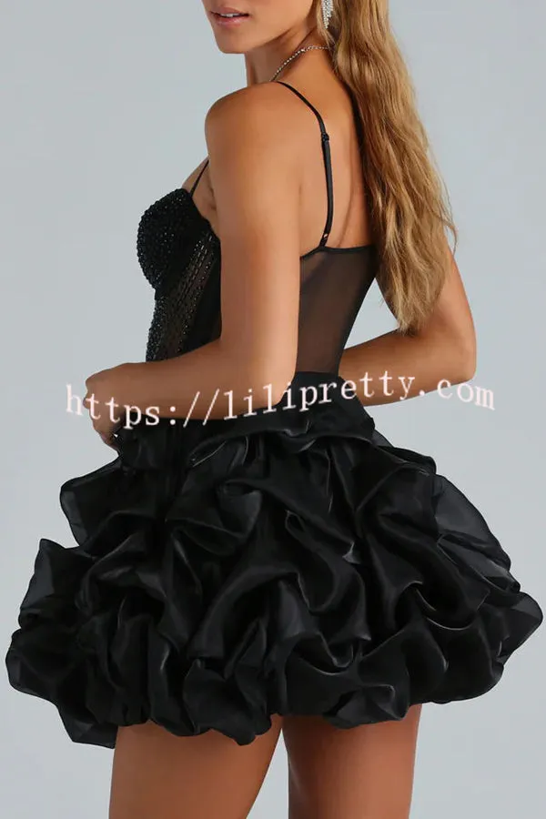Lilipretty Ryann Rhinestone Bustier Bubble Hem Mini Dress