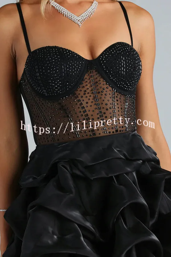 Lilipretty Ryann Rhinestone Bustier Bubble Hem Mini Dress