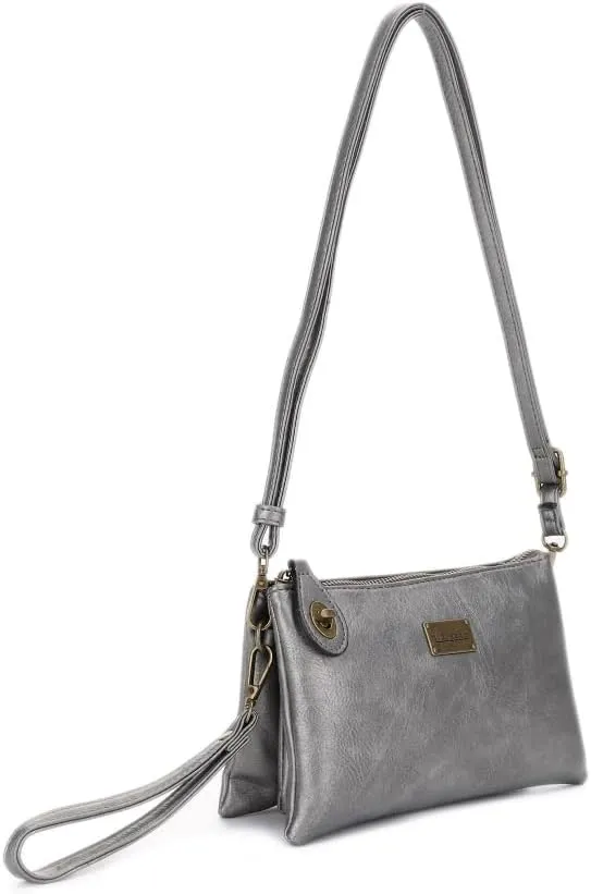 Liz Soto Ella Womens Crossbody Purse and Wristlet - PU Leather Wallet and Over the Shoulder Bags with Wrist Strap