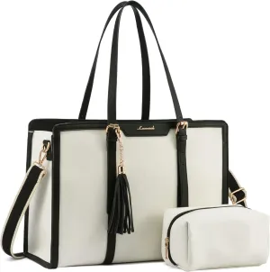 LOVEVOOK 15.6-inch Canvas Laptop Tote with Clutch for Women - Lightweight, Large Capacity for Work, Travel, School
