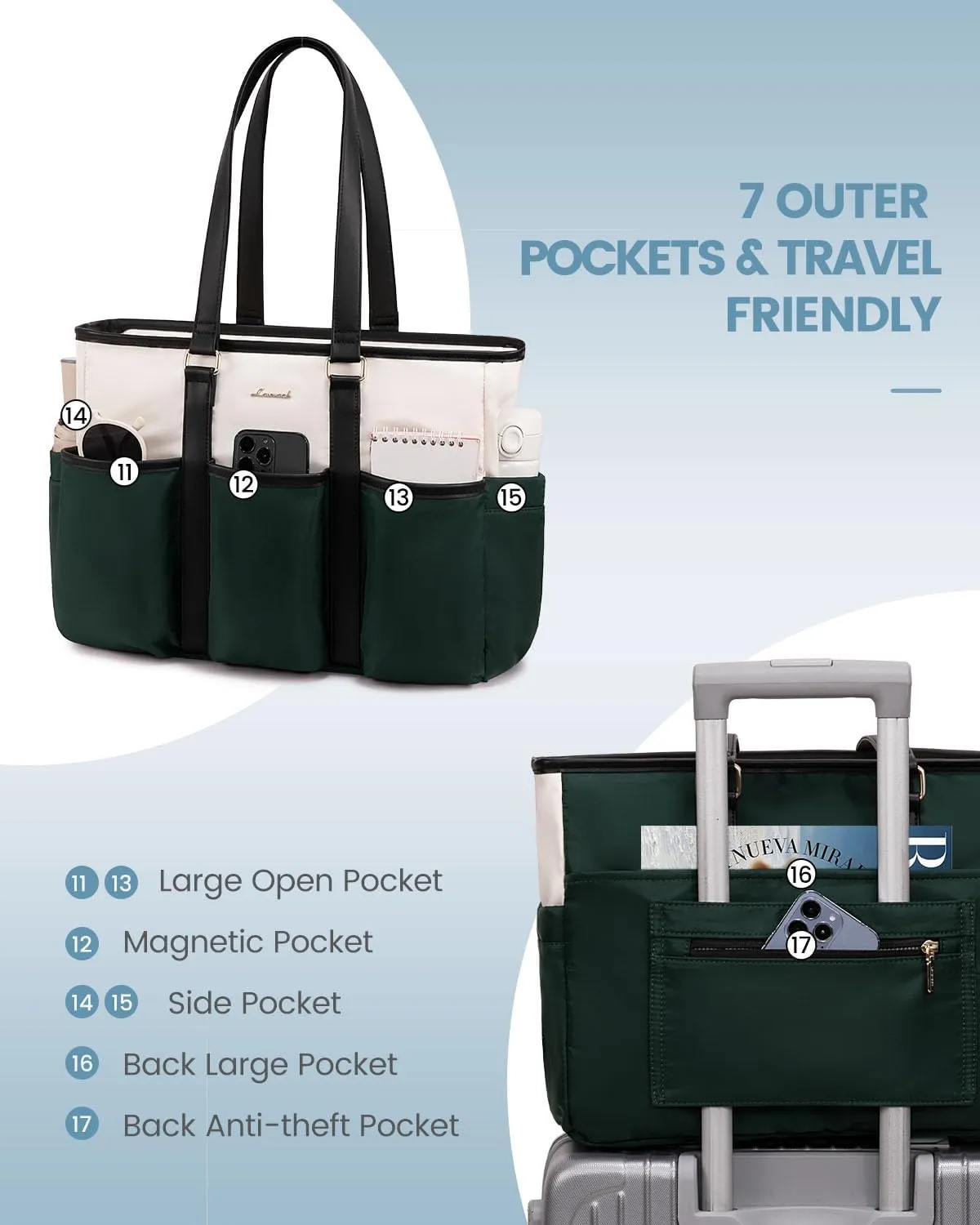 LOVEVOOK 17 Inch Laptop Tote Bag for Women Work, Teacher Tote Nurse Bag, Professional Utility Computer Bag For Work/Travel/College/Daily, Large Purse Handbag With Multi Pockets & Top Zipper