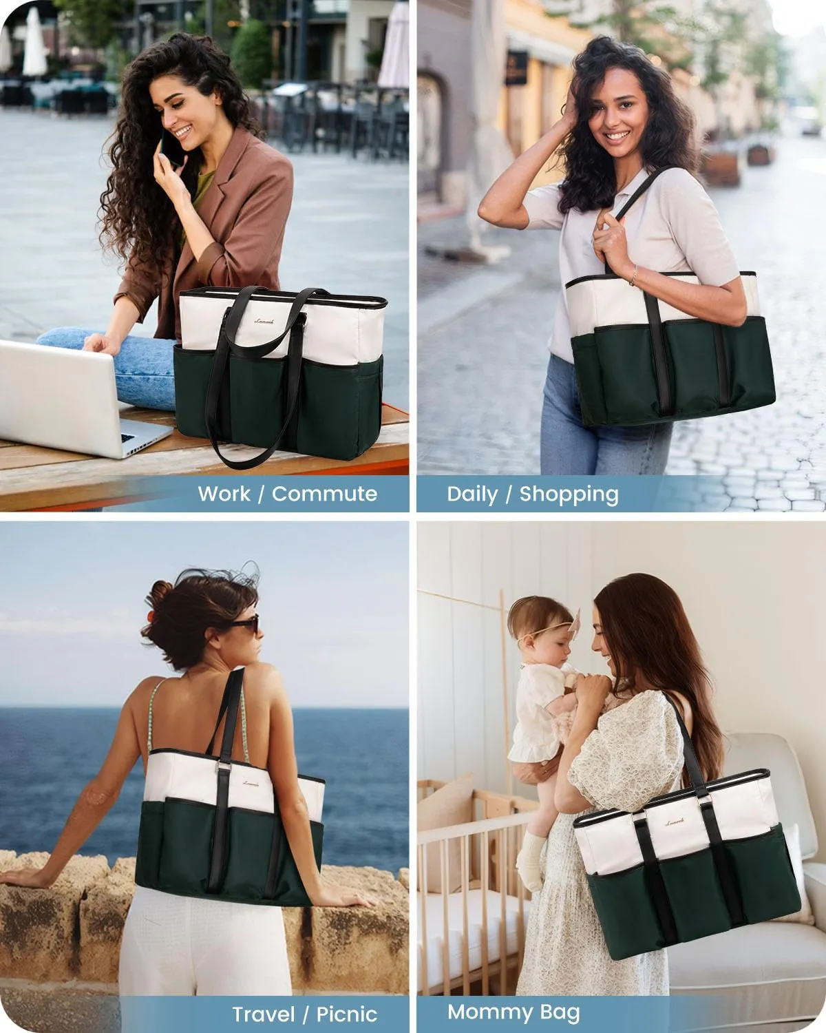 LOVEVOOK 17 Inch Laptop Tote Bag for Women Work, Teacher Tote Nurse Bag, Professional Utility Computer Bag For Work/Travel/College/Daily, Large Purse Handbag With Multi Pockets & Top Zipper