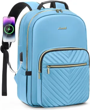 LOVEVOOK Laptop Backpack for Women 15.6 inch,Cute Womens Travel Backpack Purse,Professional Laptop Computer Bag,Waterproof Work Business College Teacher Bags Carry on Backpack with USB Port,Angel Blue