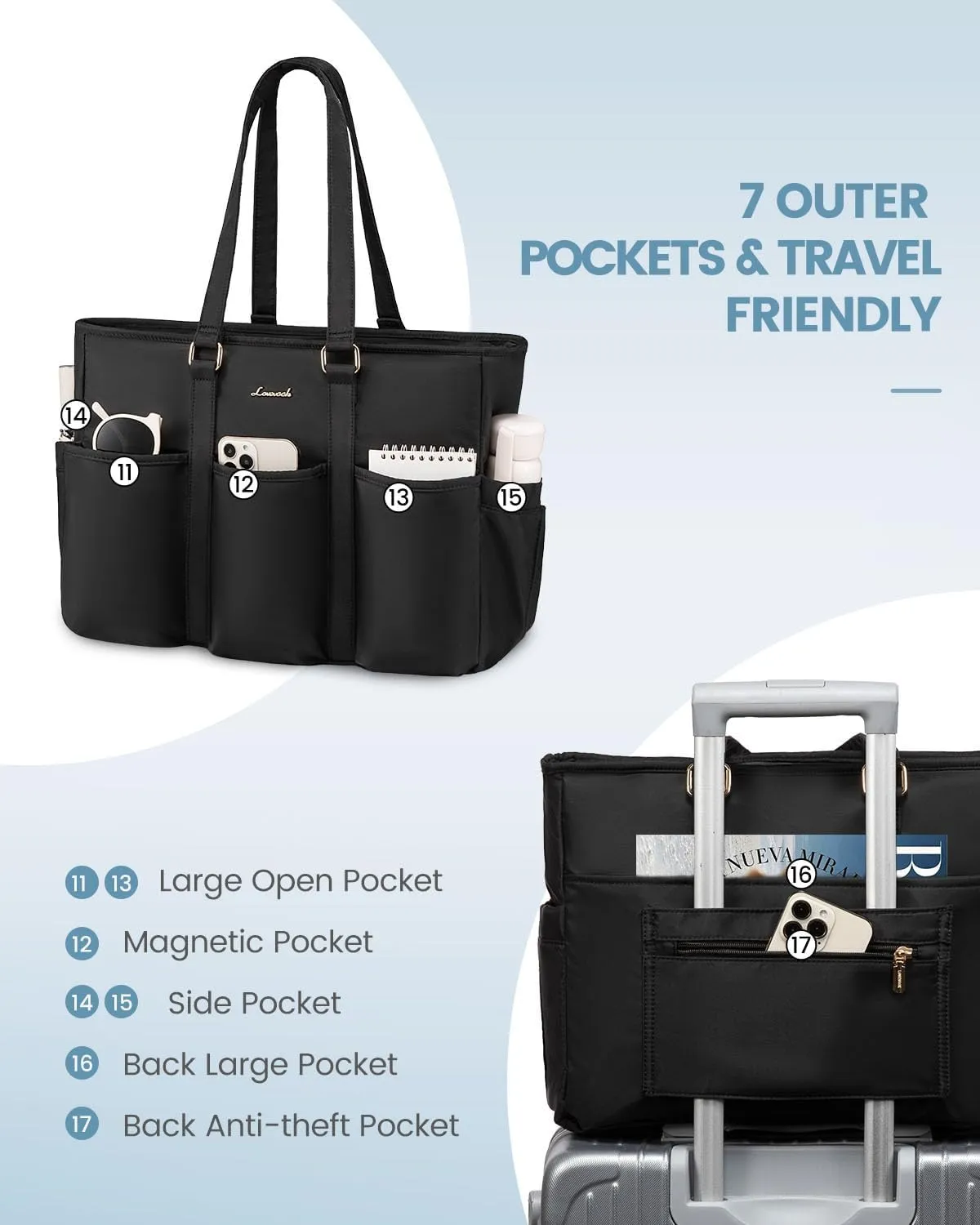 LOVEVOOK Work Tote Bag for Women, 15 Inch Laptop Bag for Women, Teacher Tote Bag Nurse Bag, Utility Bag For Work/Travel/College/Daily, Professional Computer Bag Large Purse Handbag With Multi Pocket