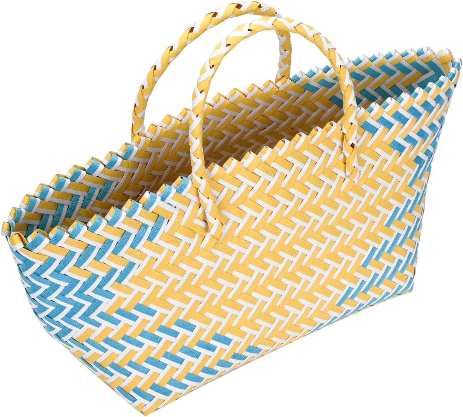 MAGICLULU 1Pc Handwoven Plastic Bag Casual Striped Design Large Capacity Tote for Shopping and Daily Use Stylish Lightweight Beach and Gym Bag present for Women Water