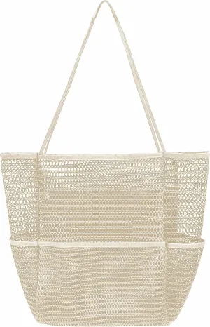 Mesh Beach Tote Bags for Women Sandproof Large Shoulder Pool Swimming Bag Summer Vacation Essentials Inner Pocket