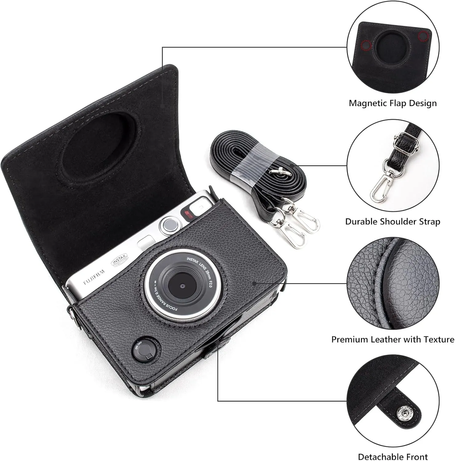 Mini Evo Protective Case and Accessories for Fujifilm Instax Mini Evo Instant Camera - Black Case with Album and Shoulder Strap