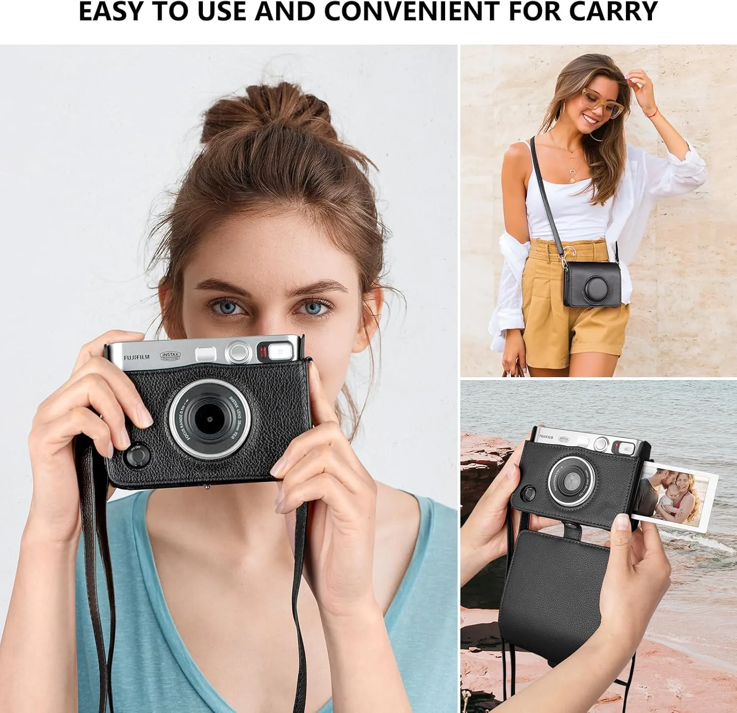 Mini Evo Protective Case and Accessories for Fujifilm Instax Mini Evo Instant Camera - Black Case with Album and Shoulder Strap