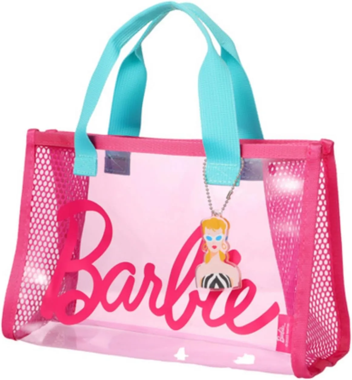 MINISO Barbie Sunshine Series PVC Beach Tote Bags for Women and Girls Reusable Clear Outdoor Tote Bag Portable Travel bag Open Handbag for Daily Pool Bags for Swimming Pools Vacations Beach Essentials