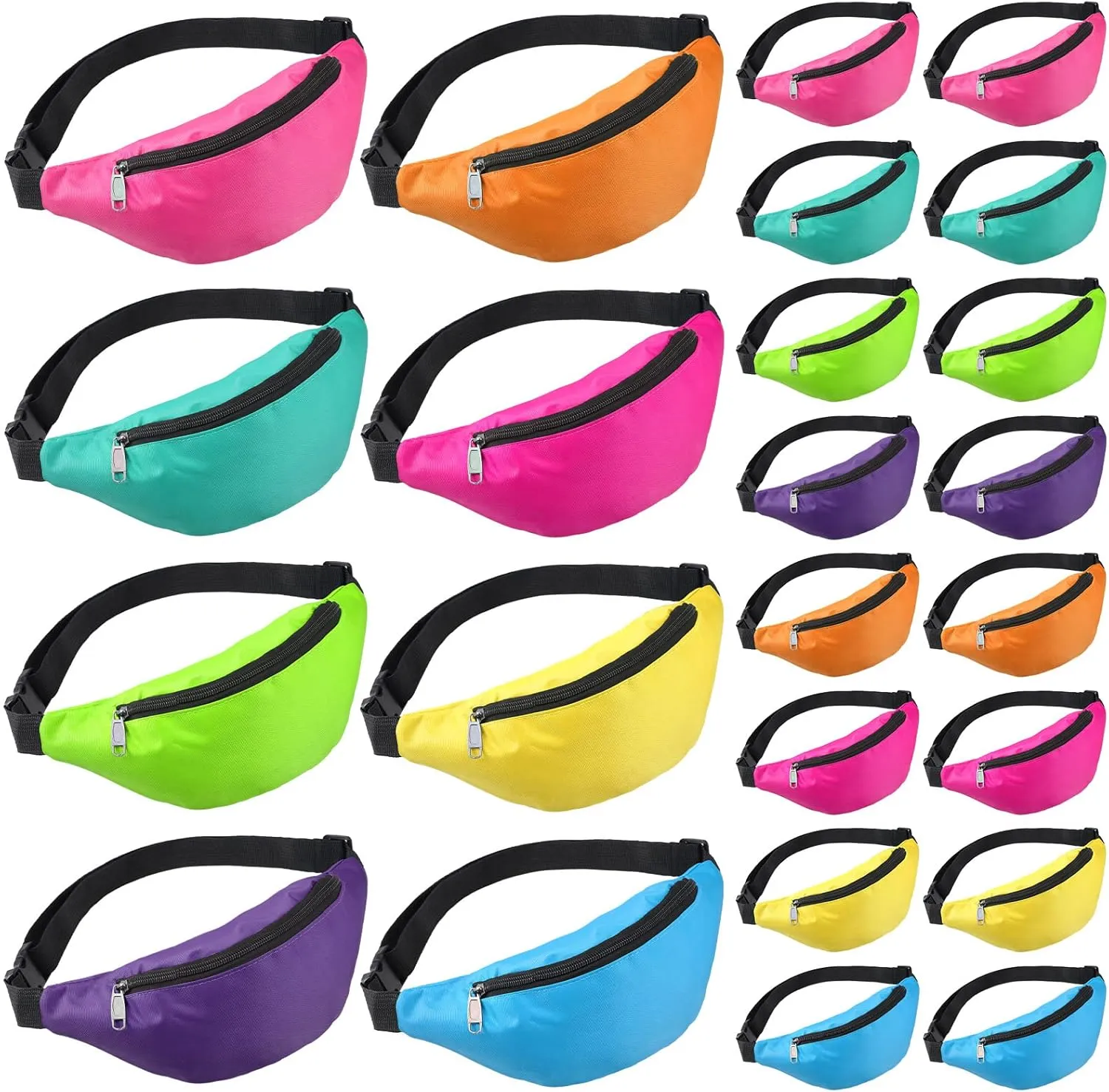Mixweer 24 Pieces Neon Fanny Pack Bulk 80s Party Festival Waist Bag Colorful Oxford Cloth Fanny Pack with Adjustable Belt for Women Men Rave Party Exercising Running Hiking Travel, 8 Colors