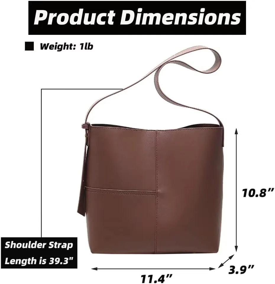 Mudono Shoulder Bag for Women Minimalist Bucket Bag Spacious Tote Handbag Everyday Commuter Bag with Zipper Cosmetic Pouch