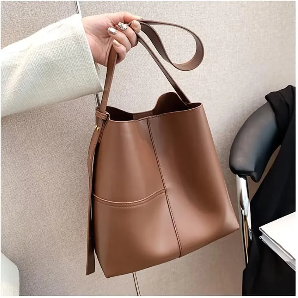 Mudono Shoulder Bag for Women Minimalist Bucket Bag Spacious Tote Handbag Everyday Commuter Bag with Zipper Cosmetic Pouch