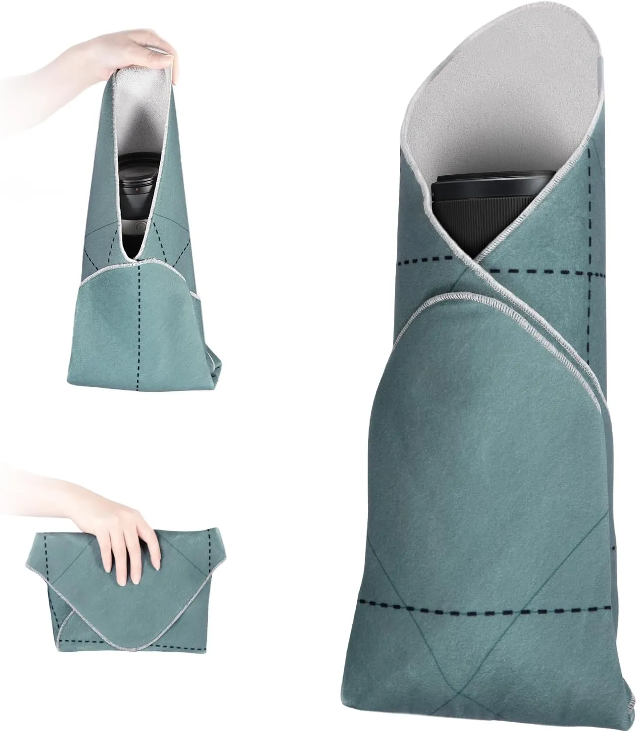 NEEWER Camera Lens Wrap Foldable Camera Lens Bag Insert, 18.5"x18.5"/47x47cm Self Adhesive Magic Cloth Protective Anti Scratch Camera Sleeve Wrapper for DSLR/Phone/Tablet/Gear, PB016 Green Grey