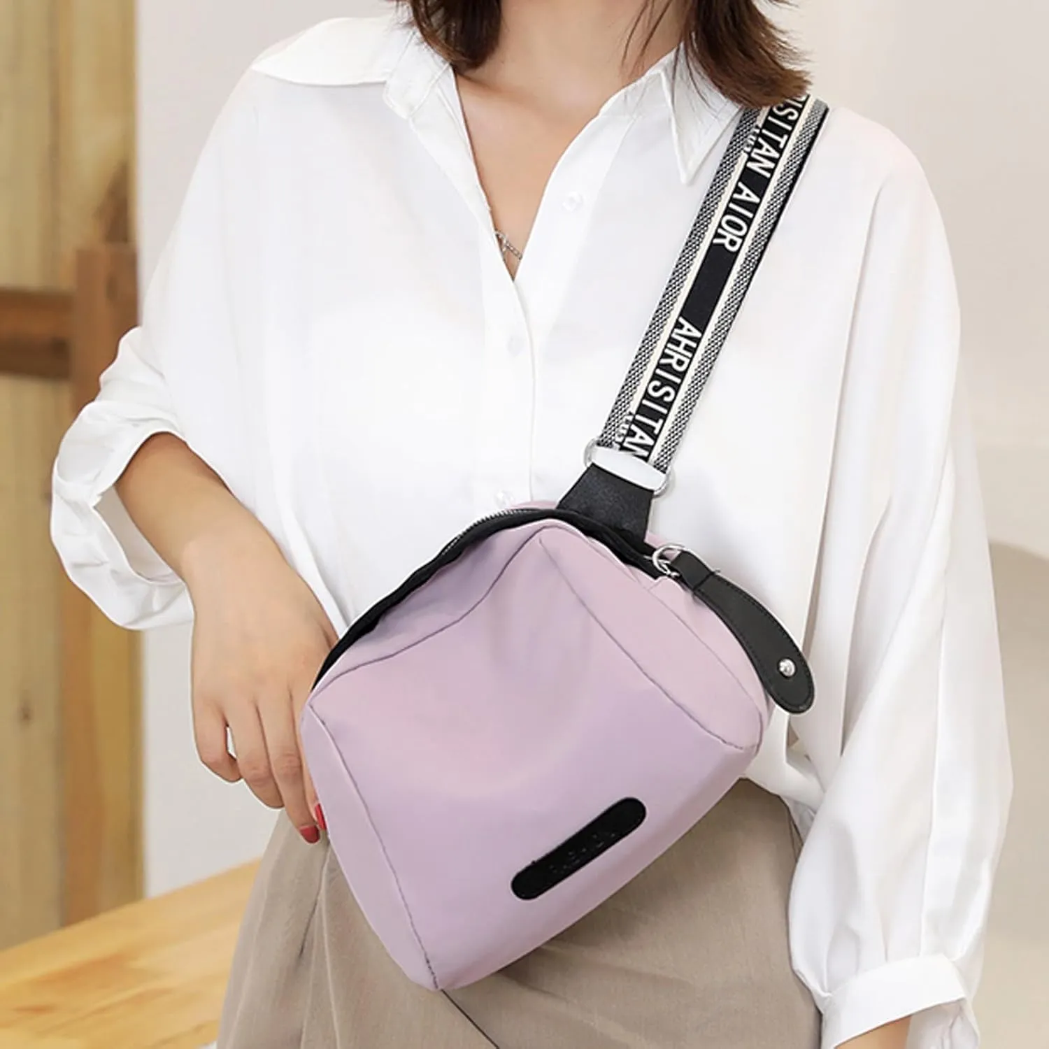 New Fashionable Casual Shoulder Bag Lightweight Nylon Fabric Women Crossbody Bag Mens Messenger Tote (Purple, One Size)