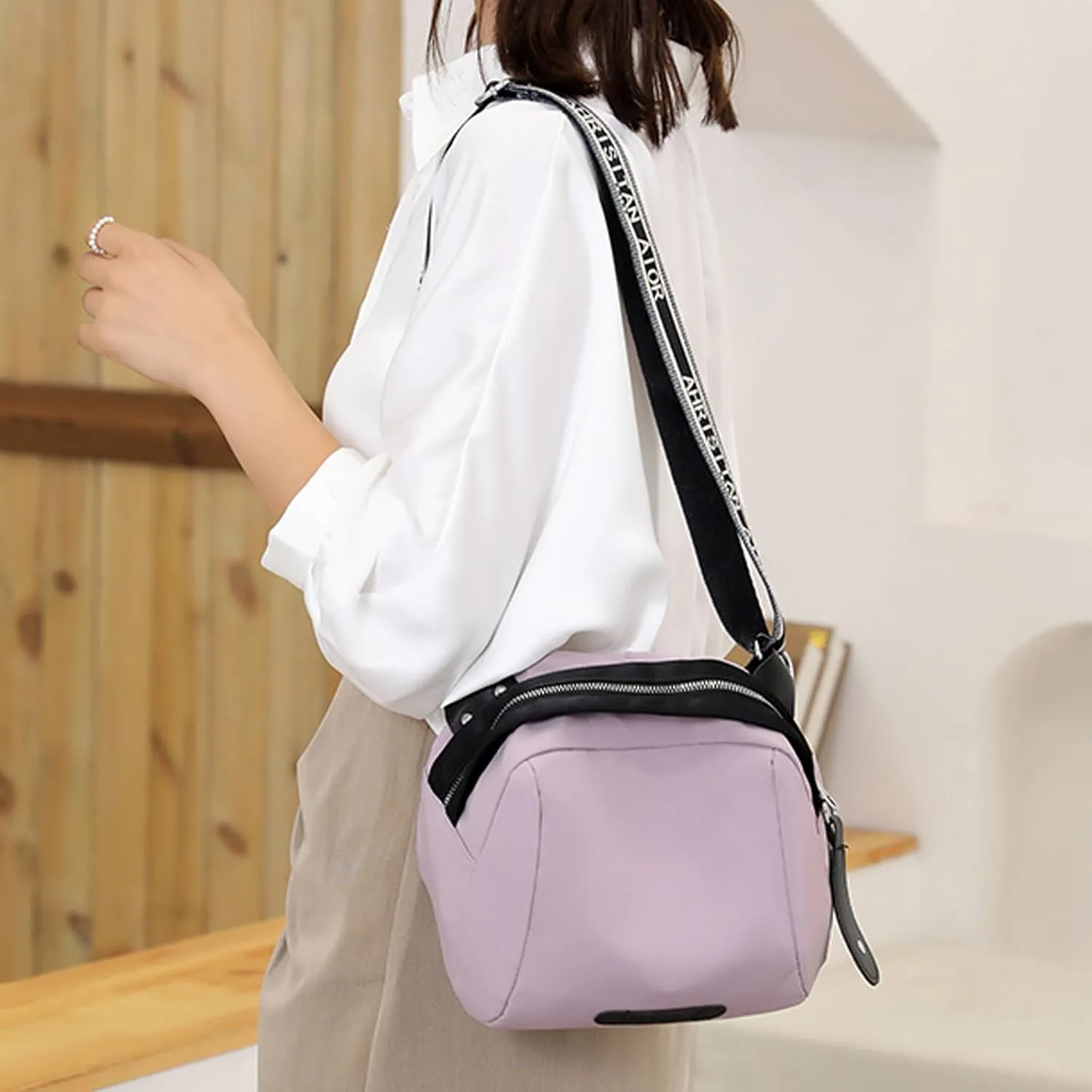 New Fashionable Casual Shoulder Bag Lightweight Nylon Fabric Women Crossbody Bag Mens Messenger Tote (Purple, One Size)