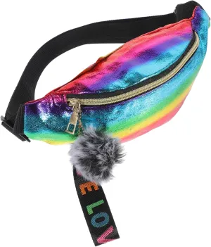 NOLITOY 1Pc Colorful Gradient PU Waist Bag for Women Holographic Sequins Crossbody Fanny Pack Stylish Sports Waist Pack for Outdoor Activities Travel and Shopping Colorful Star Sky