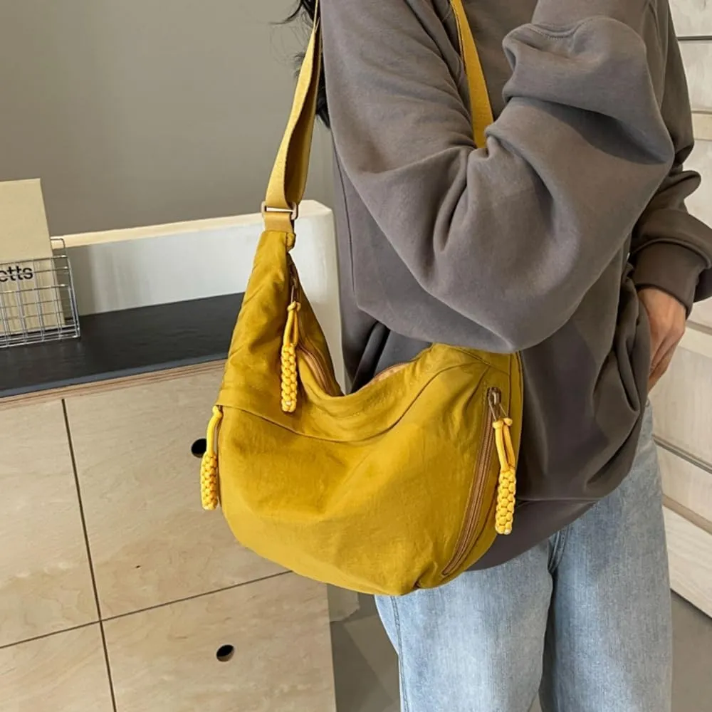 Nylon Crossbody Bags for Women, Trendy Medium Crescent Bag, Lightweight Woman Over Shoulder Purse with Zipper