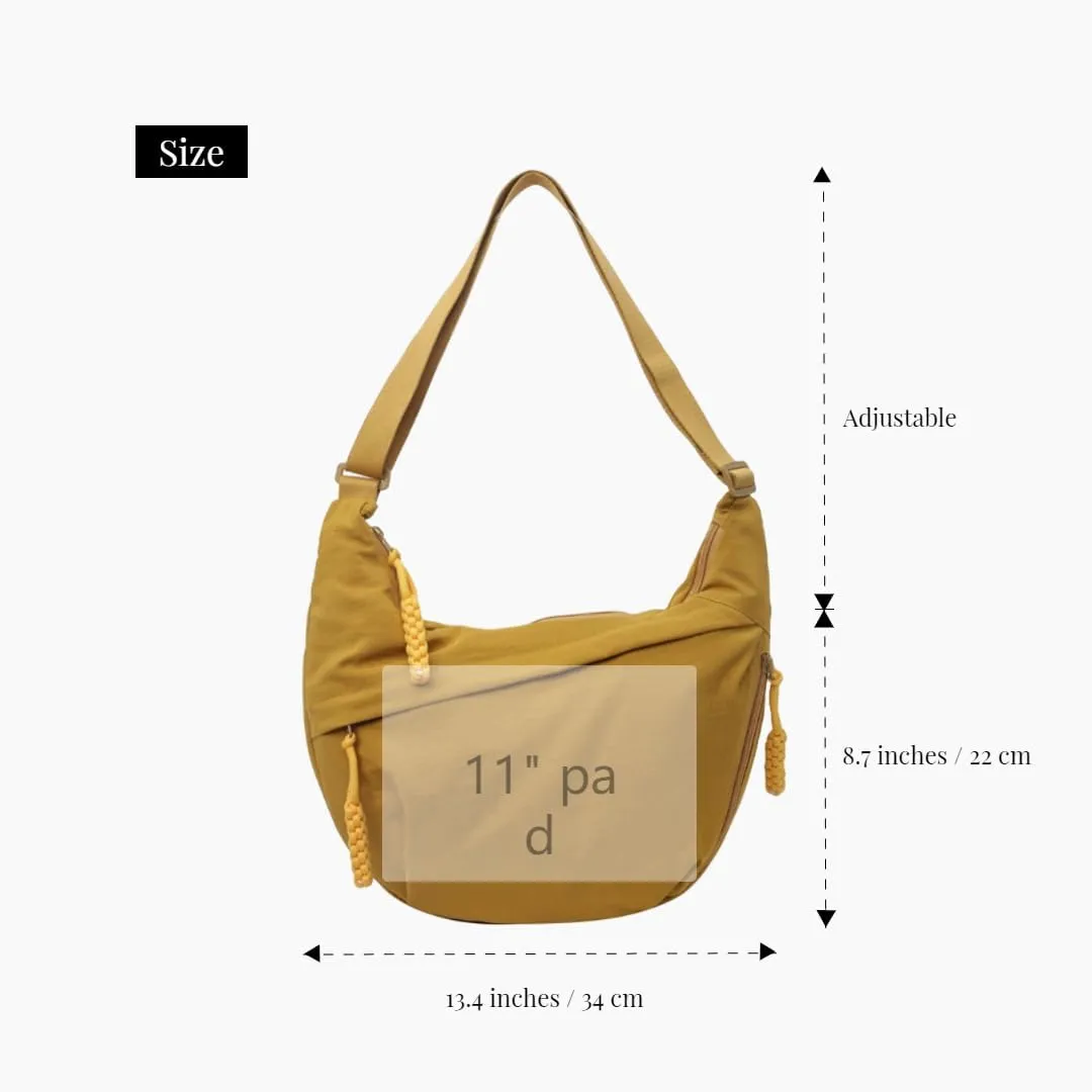 Nylon Crossbody Bags for Women, Trendy Medium Crescent Bag, Lightweight Woman Over Shoulder Purse with Zipper