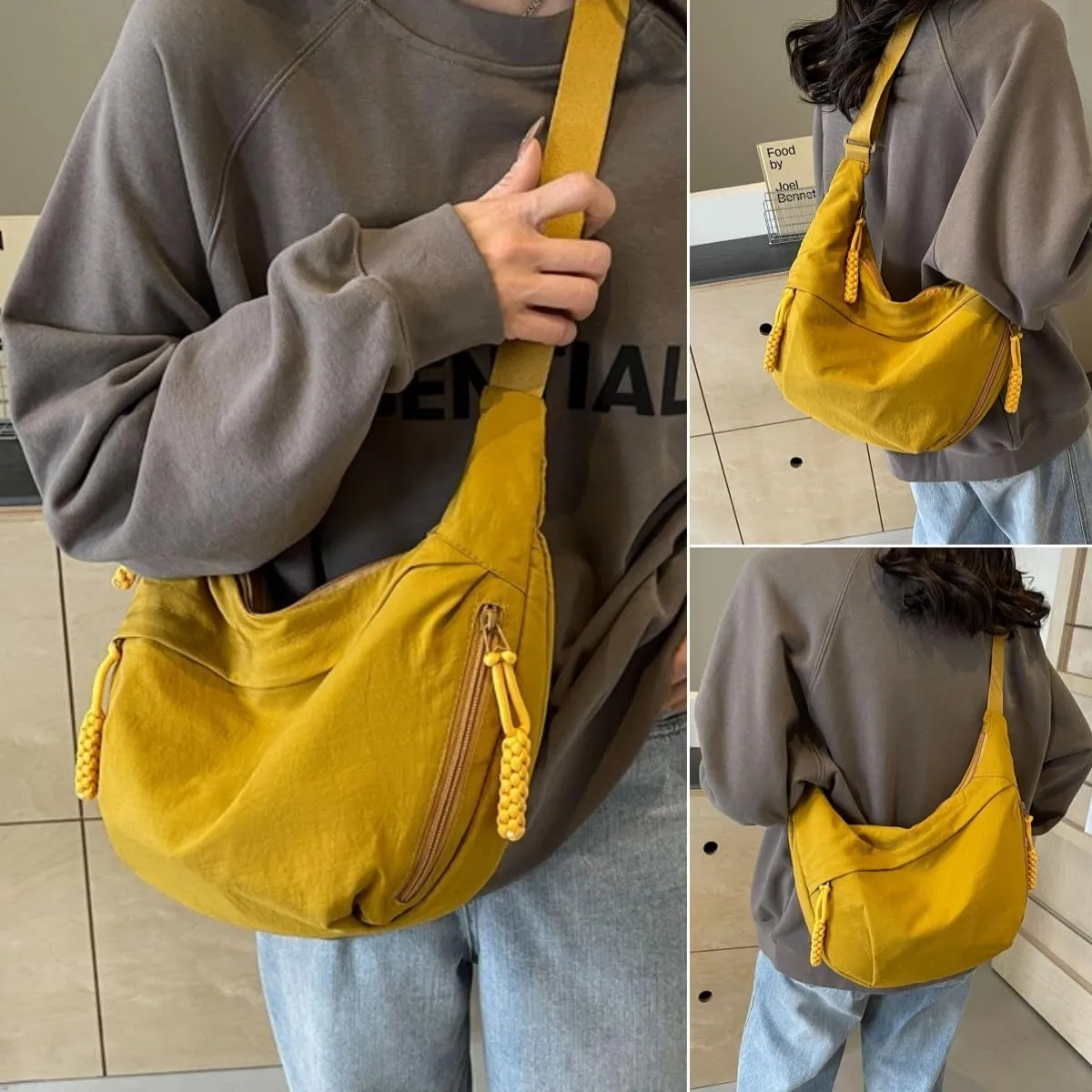 Nylon Crossbody Bags for Women, Trendy Medium Crescent Bag, Lightweight Woman Over Shoulder Purse with Zipper