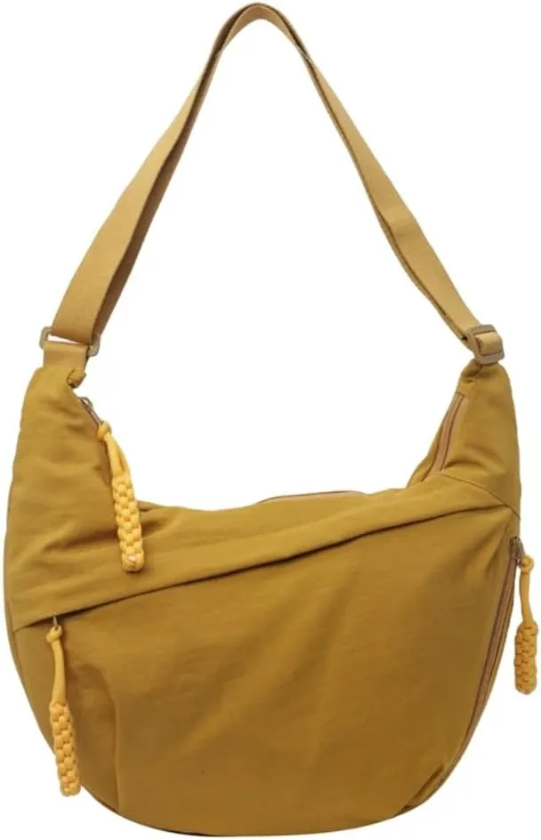 Nylon Crossbody Bags for Women, Trendy Medium Crescent Bag, Lightweight Woman Over Shoulder Purse with Zipper