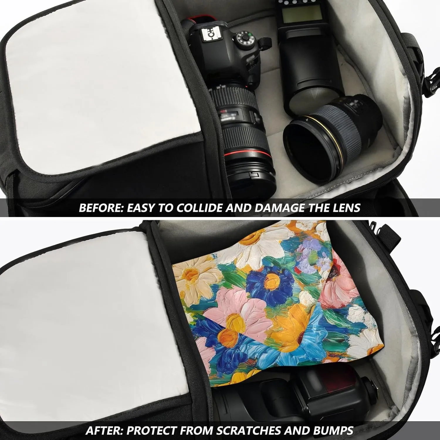 Oil Painting Flowers White Magic Self-Adhesive Cloth Protective Camera Lens Wrapper for Photographers Anti-scratch Dustproof Equipment Wrap for Camera Lens DSLR Accessories (21.7" x 21.7")
