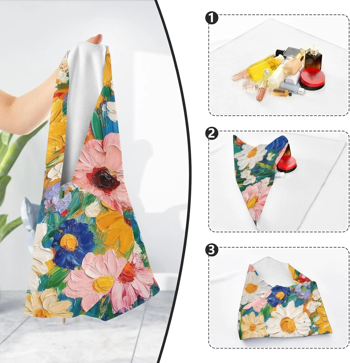 Oil Painting Flowers White Magic Self-Adhesive Cloth Protective Camera Lens Wrapper for Photographers Anti-scratch Dustproof Equipment Wrap for Camera Lens DSLR Accessories (21.7" x 21.7")