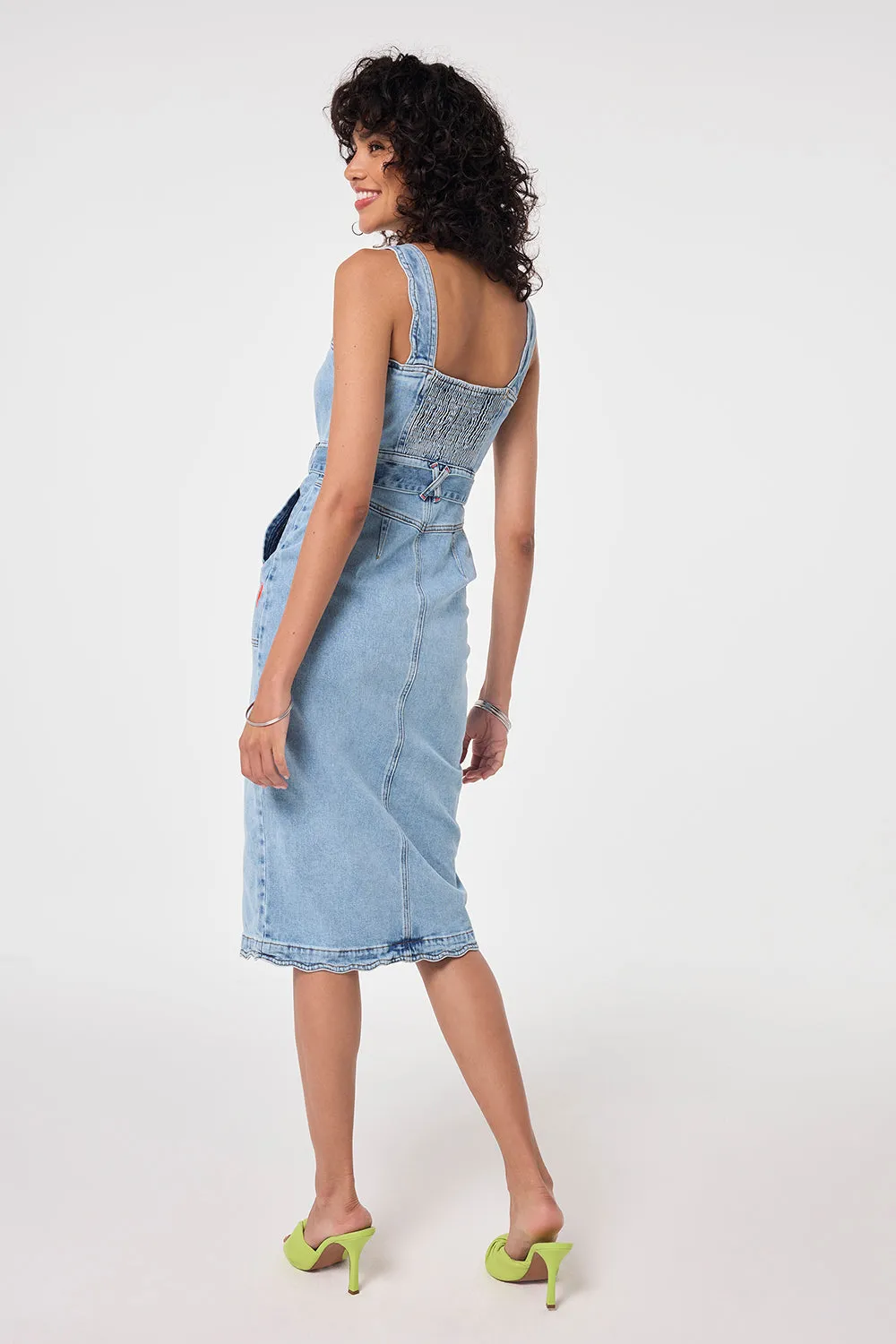 Pale Indigo Wash Scallop Strappy Denim Sundress