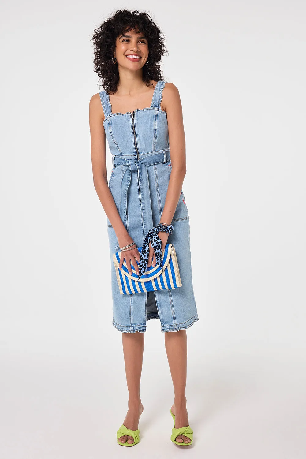 Pale Indigo Wash Scallop Strappy Denim Sundress