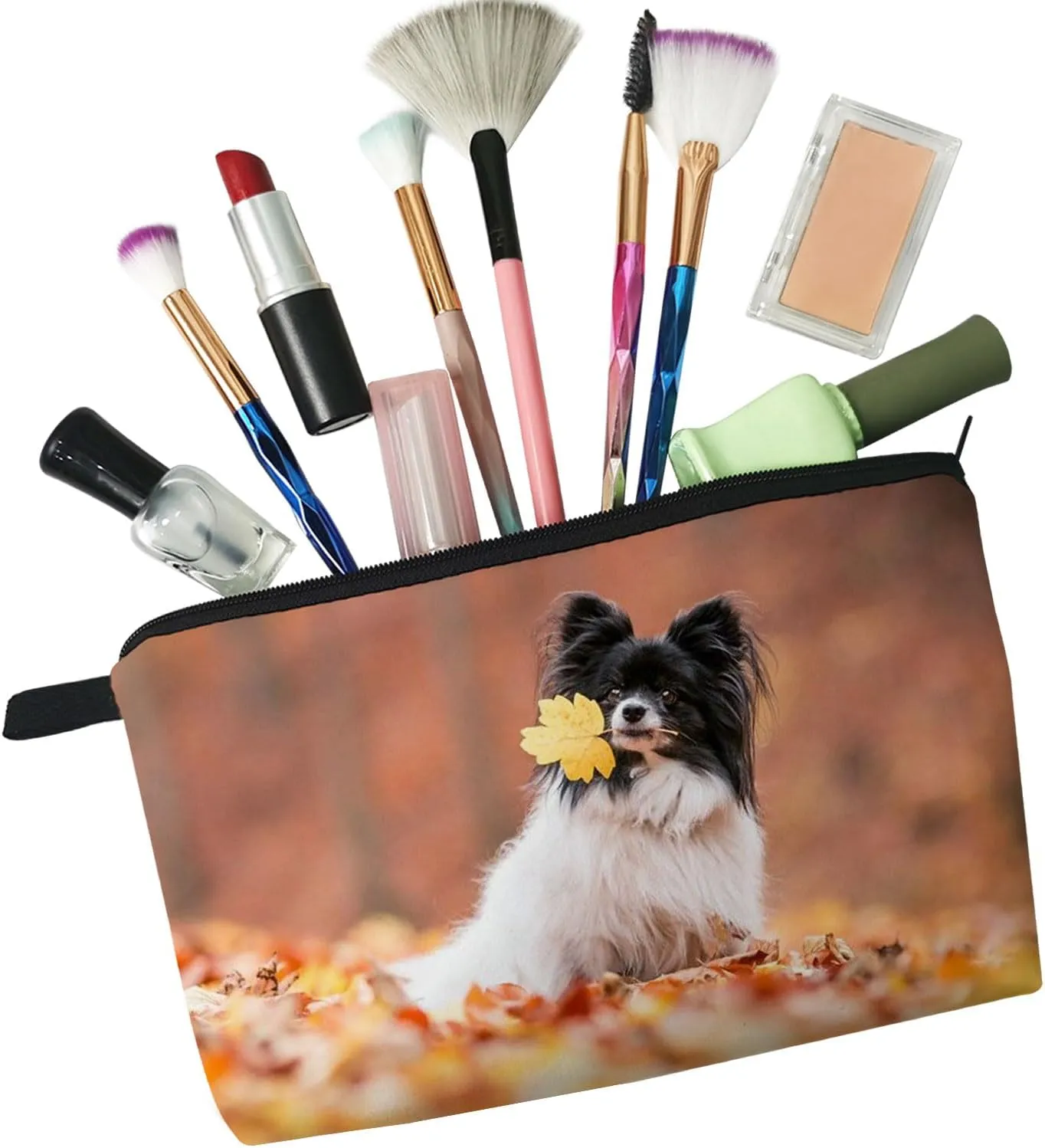 Papillon Makeup Bag Papillon Puppy Organizer Bag Travel Toiletry Zipper Pouch Adorable Papillon Cosmetic Bag Birthday Present for Dog Lovers Papillon Mom Women