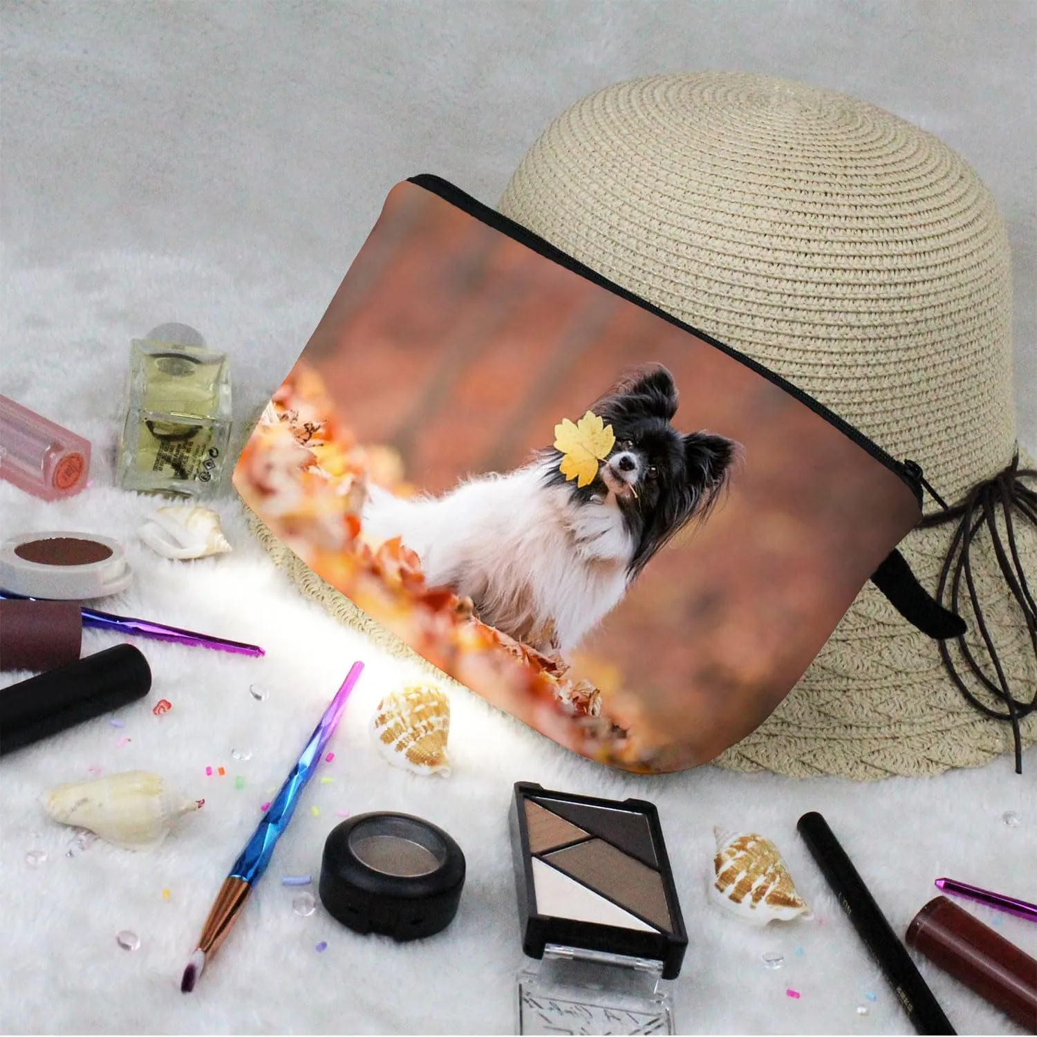 Papillon Makeup Bag Papillon Puppy Organizer Bag Travel Toiletry Zipper Pouch Adorable Papillon Cosmetic Bag Birthday Present for Dog Lovers Papillon Mom Women