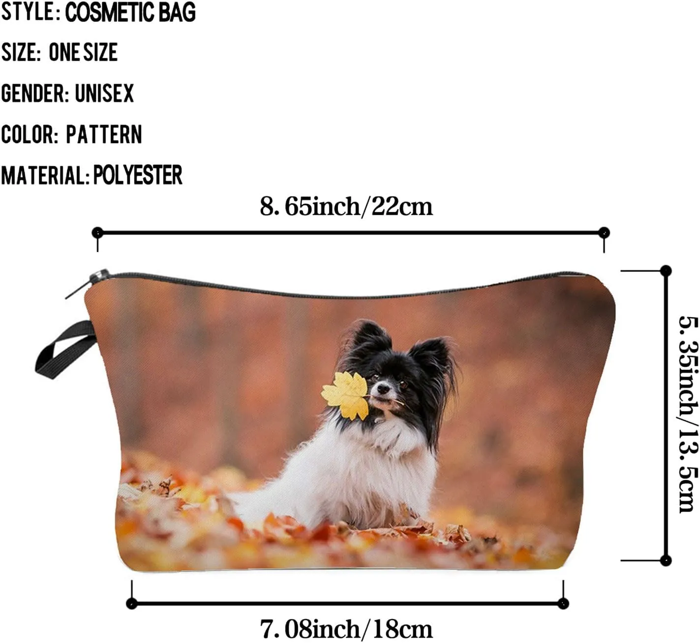 Papillon Makeup Bag Papillon Puppy Organizer Bag Travel Toiletry Zipper Pouch Adorable Papillon Cosmetic Bag Birthday Present for Dog Lovers Papillon Mom Women