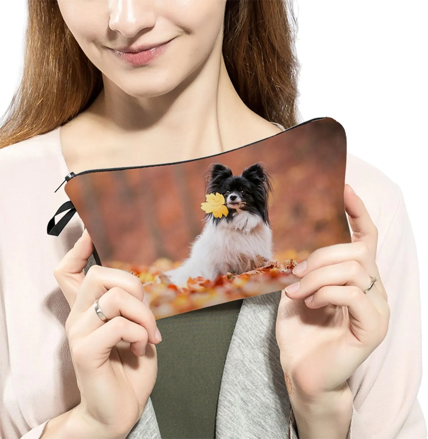 Papillon Makeup Bag Papillon Puppy Organizer Bag Travel Toiletry Zipper Pouch Adorable Papillon Cosmetic Bag Birthday Present for Dog Lovers Papillon Mom Women
