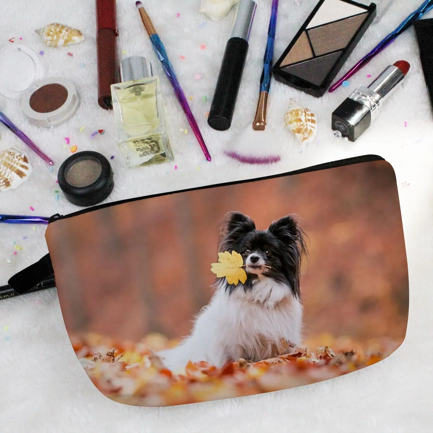 Papillon Makeup Bag Papillon Puppy Organizer Bag Travel Toiletry Zipper Pouch Adorable Papillon Cosmetic Bag Birthday Present for Dog Lovers Papillon Mom Women