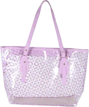 PartyKindom 1Pc Beach Bag with Round Dots Design Fashion Handy Tote for Women and Stylish Purple Handbag for Beach Pool and Everyday Use