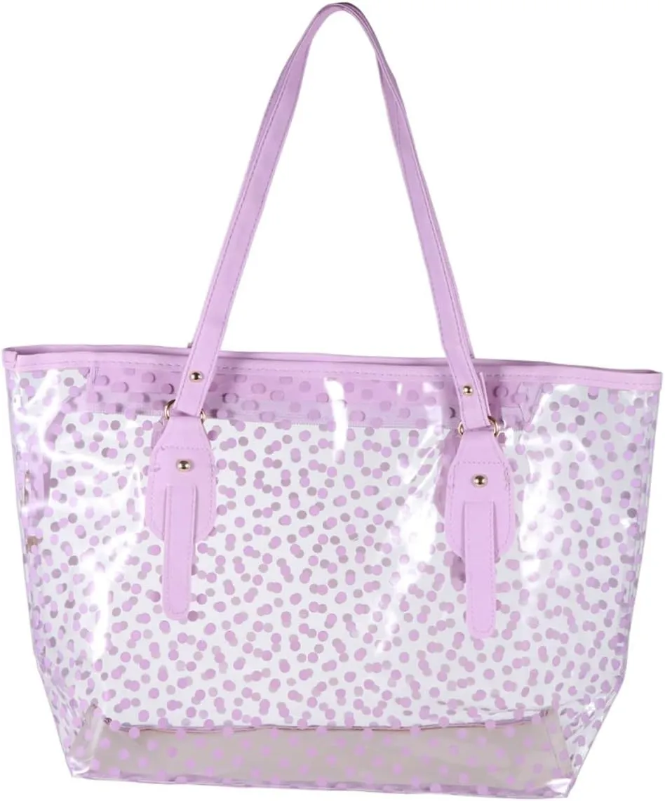PartyKindom 1Pc Beach Bag with Round Dots Design Fashion Handy Tote for Women and Stylish Purple Handbag for Beach Pool and Everyday Use