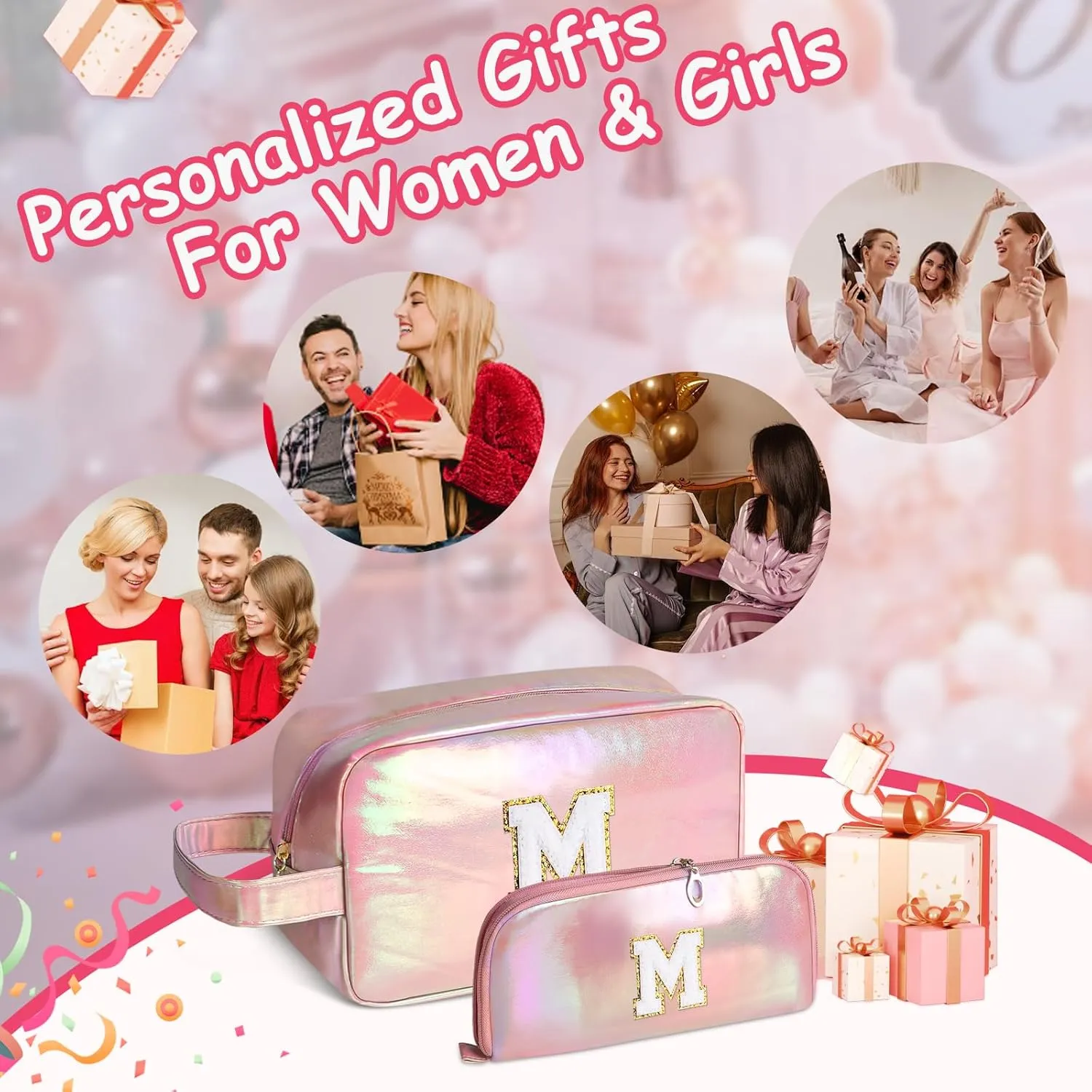 Personalized Initial Makeup bag for woman,Travel Makeup Bag,Gift for Women,Mom,Monogram Preppy Makeup Bag Cosmetic Bag Set (Letter M)
