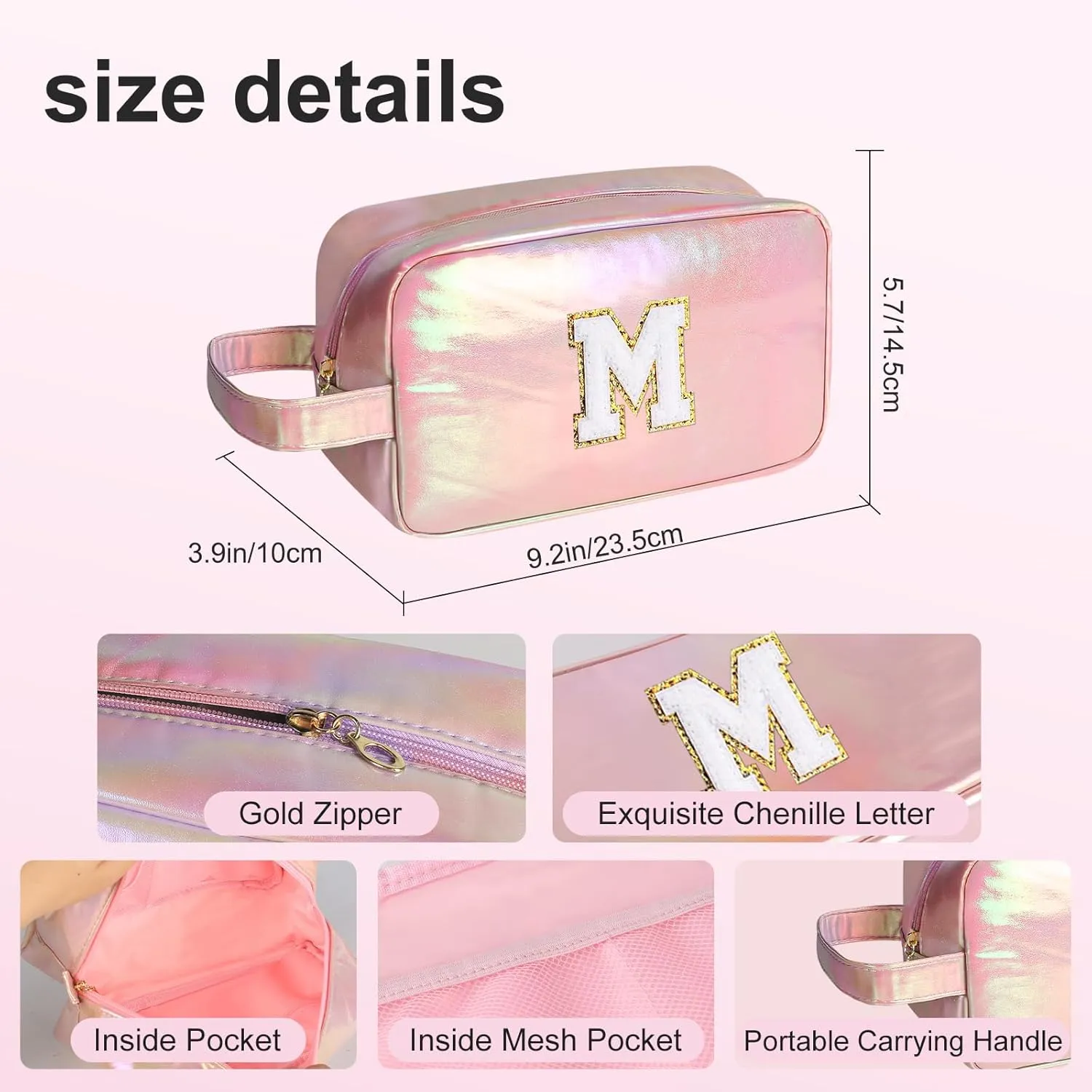 Personalized Initial Makeup bag for woman,Travel Makeup Bag,Gift for Women,Mom,Monogram Preppy Makeup Bag Cosmetic Bag Set (Letter M)