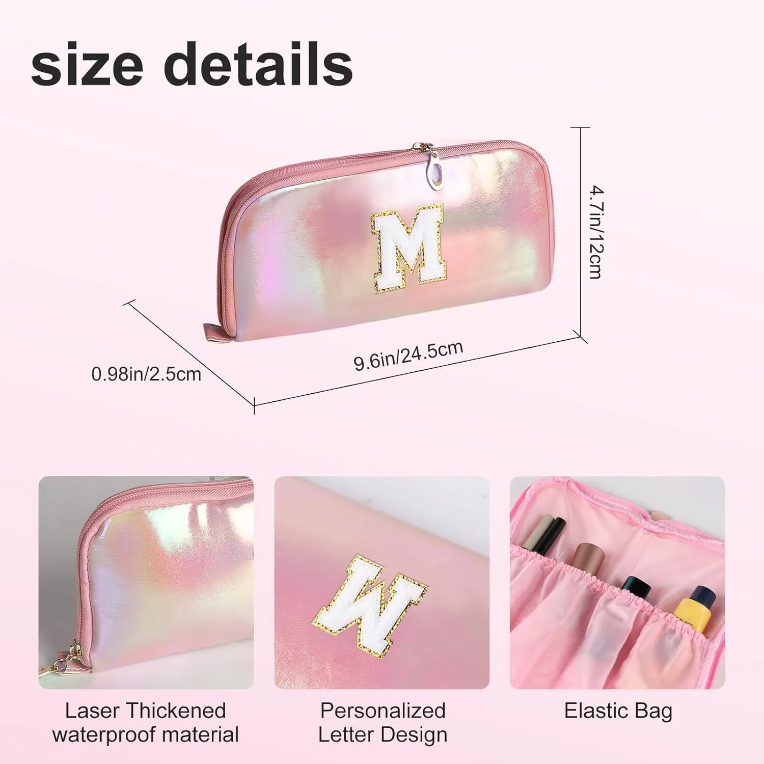 Personalized Initial Makeup bag for woman,Travel Makeup Bag,Gift for Women,Mom,Monogram Preppy Makeup Bag Cosmetic Bag Set (Letter M)