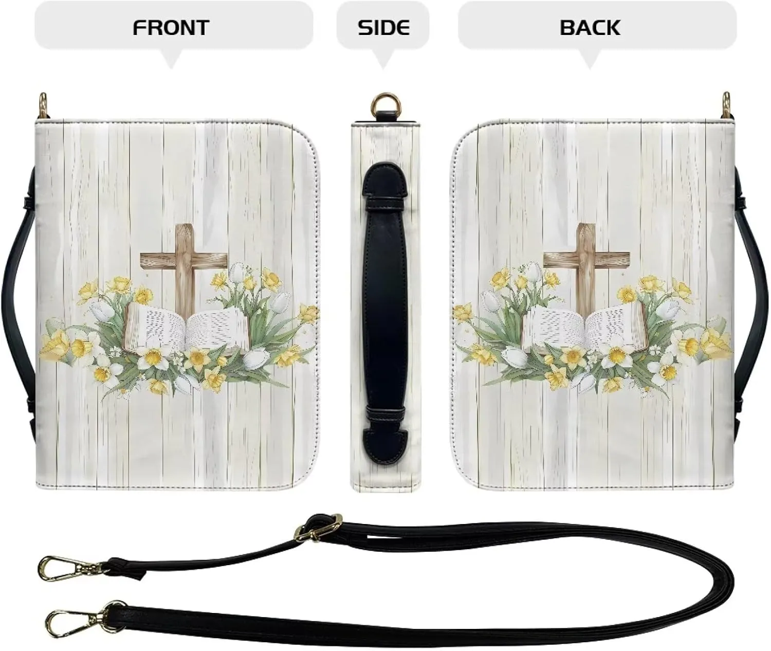 Personalized PU Bible Cover with Strap Church Book Cover,Custom Carrying Bible Case Bible Protective