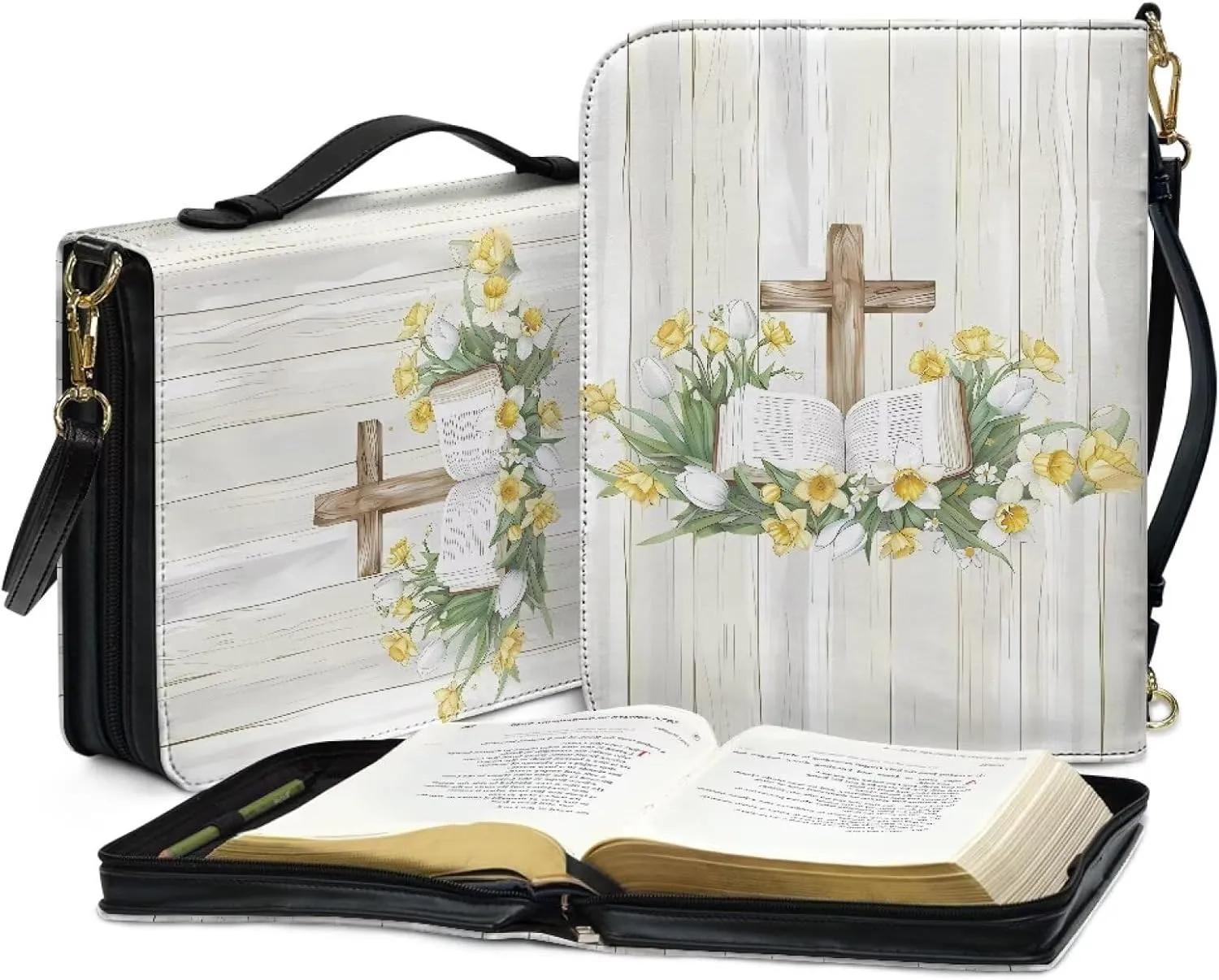 Personalized PU Bible Cover with Strap Church Book Cover,Custom Carrying Bible Case Bible Protective