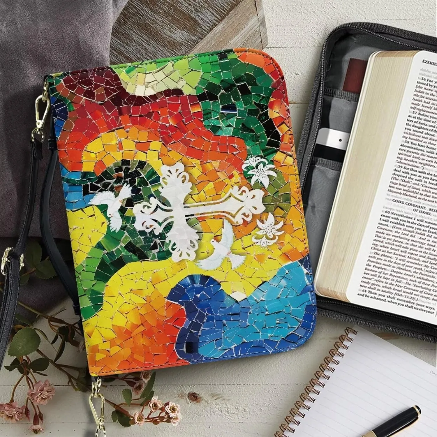 Personalized PU Bible Cover with Strap Church Book Cover,Custom Carrying Bible Case Bible Protective
