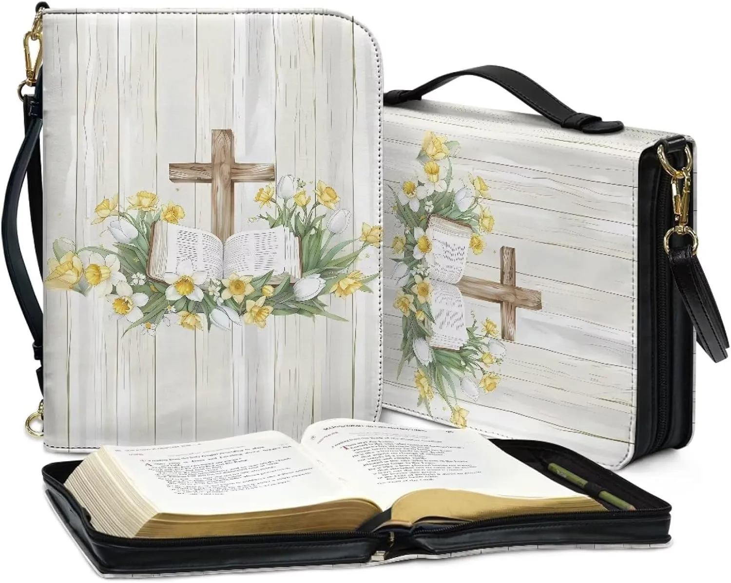 Personalized PU Bible Cover with Strap Church Book Cover,Custom Carrying Bible Case Bible Protective