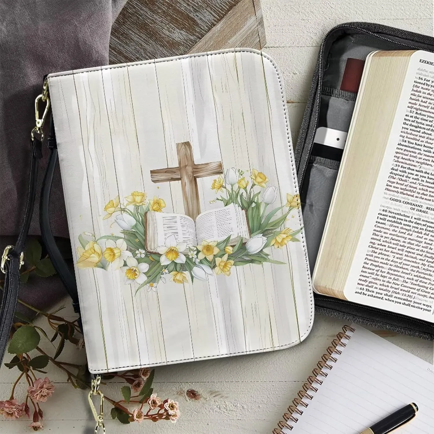 Personalized PU Bible Cover with Strap Church Book Cover,Custom Carrying Bible Case Bible Protective